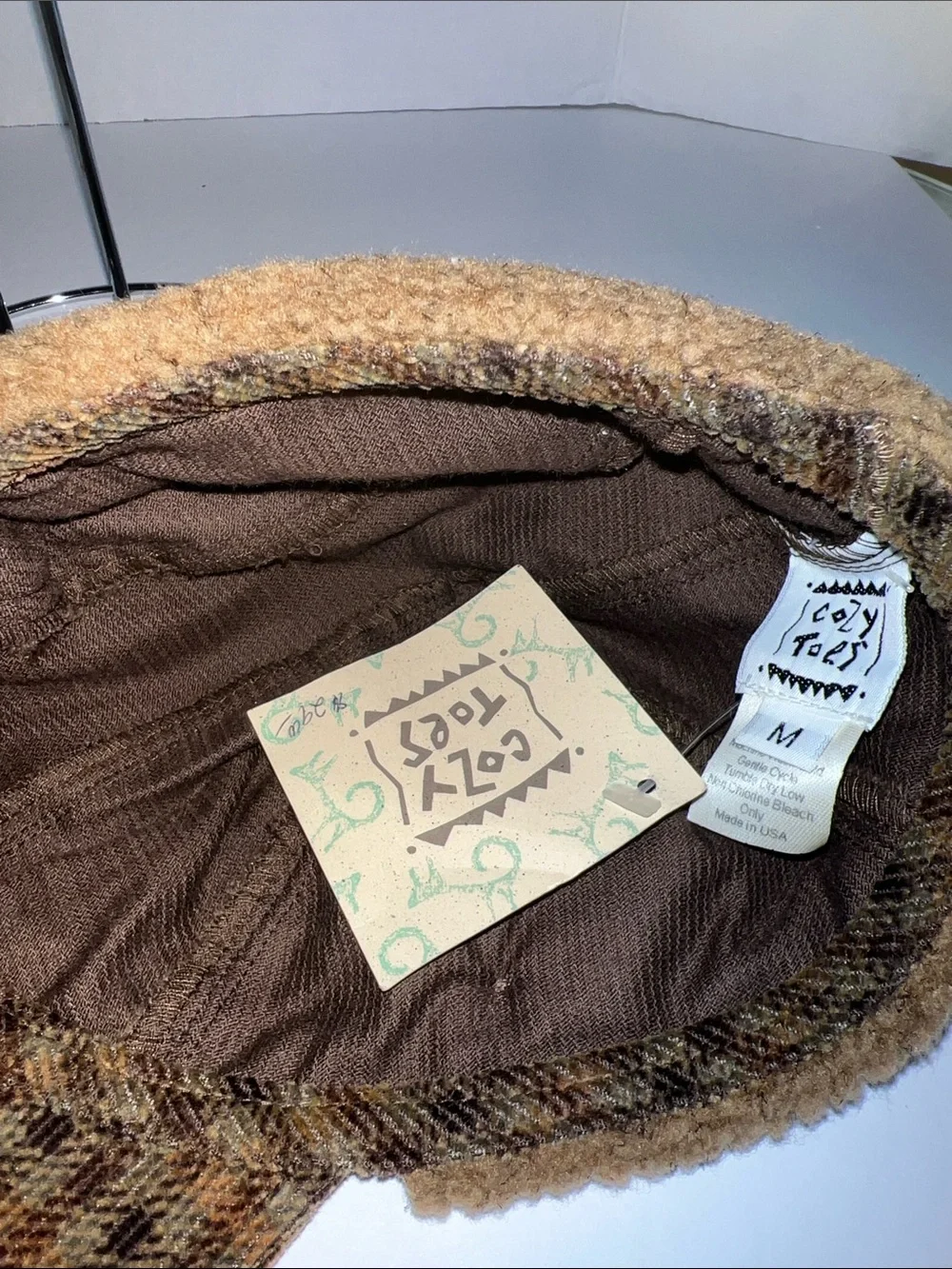 Cozy Toes Vintage Brown Plaid Corduroy Cap with Ear Flap - Winter Hat
